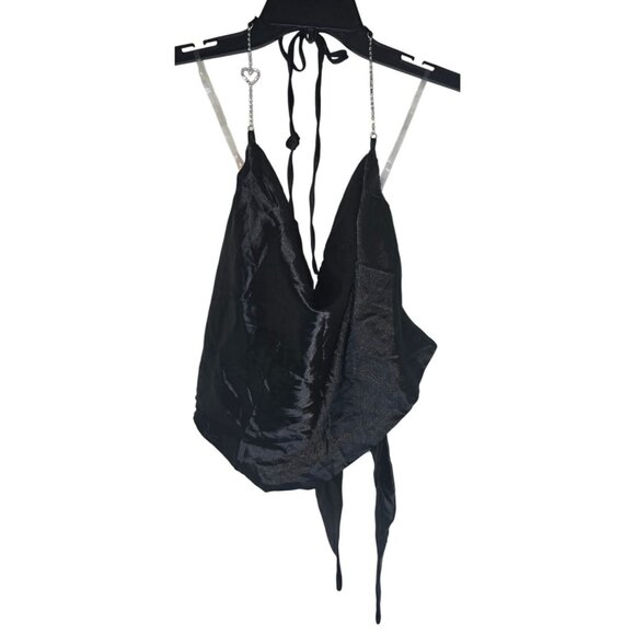 Black Halter Top With Chain Straps & Heart Charms By Rue21 L 100% Polyester Styl - Picture 2 of 4